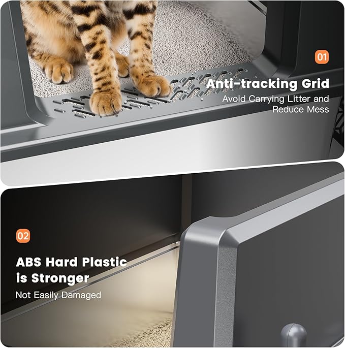 WoofiGo XXL Stainless Steel Cat Litter Box with High Sided, 27.6" L x 20" W x 14" H Extra Large Litter Box for Big Cats and Multiple Cats, Enclosure Cat Litter Pan with Anti-Urine Leakage, Easy Clean