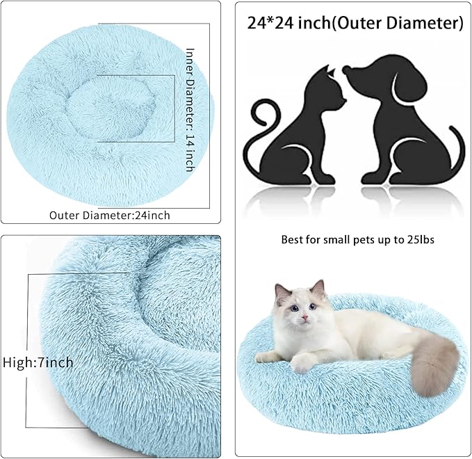 Cat Beds for Indoor Cats,24 Inch Dog Bed for Small Melium Large Dogs, Washable-Round Pet Bed for Puppy and Kitten with Slip-Resistant Bottom
