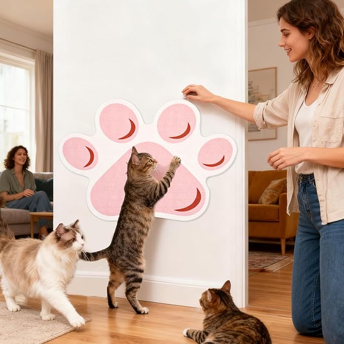 Wall Mounted Cat Scratcher, Self Adhesive Scratching Furniture Protector, Funny Cat Scratch Wall Pad for Climbing, Indoor Pet, Couch, Bed, Door, Floor