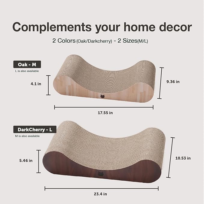 Necoichi Cardboard Cat Scratcher Bed for Indoor Cats - Cat Scratching Board, Horizontal Cat Scratch Pad Lounger with Reversible Usability and Extra Comfort for Lounge, Curved (Regular, Dark Cherry)