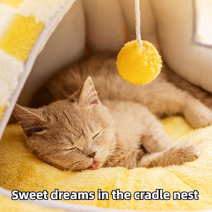 Cat Bed Cave, Cute Cat Bed for Indoor Cat, Lovely Cat Houses for Indoor Cats for Cat, Warm Cave Bed for Puppy and Kitten (Yellow,Medium)