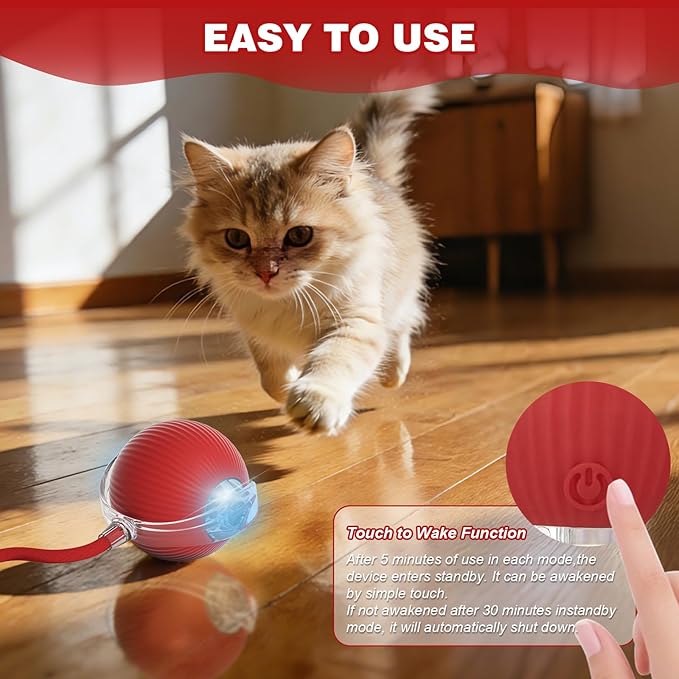 Interactive Dog Cat Toys Balls 360° Smart Automatic Rolling Interactive Rolling Ball Cat Toy Pet Ball Fast Moving Toy for Dog and Cat(Red)