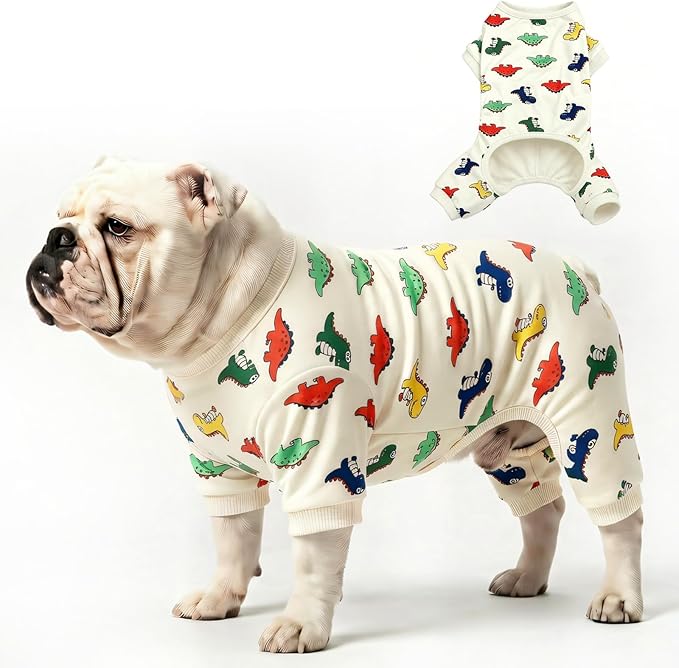 Dog Pajamas Polyester Dog Pajama Cozy Dog Pjs Soft Dog Onesie Pajamas for Dogs Stretchy Dog Pajamas Dog Clothes with Dinosaur Pattern, XX-Large