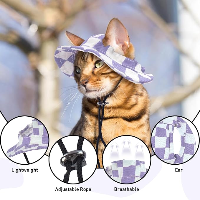 QBLEEV Cat Hats for Cats Only, Sphynx Hat with Ear Hole, Kitten Headwear Mini Sun Sombrero Caps, Summer Cat Cowboy Hats, Pet Chihuahua Sunscreen Baseball Outdoor Climbing Cap Birthday Party