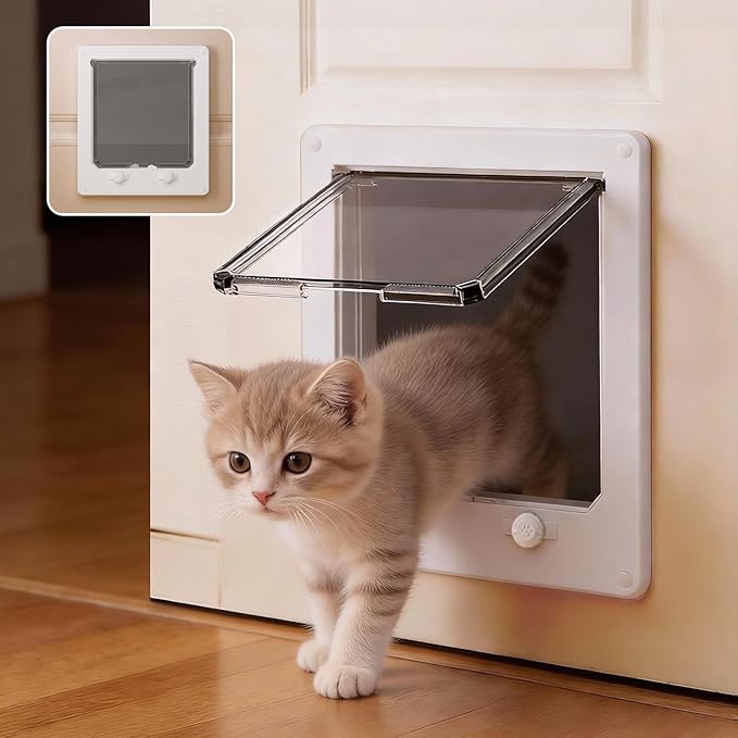 LIBBEPET Cat Door Interior Door, Indoor Cat Doors, Medium Pet Doors for Cats Up to 13 lbs(Frame Size 7.5" x 8.7"), Upgraded 4 Way Locking Kitty Door for Interior & Exterior Doors, Easy to Install