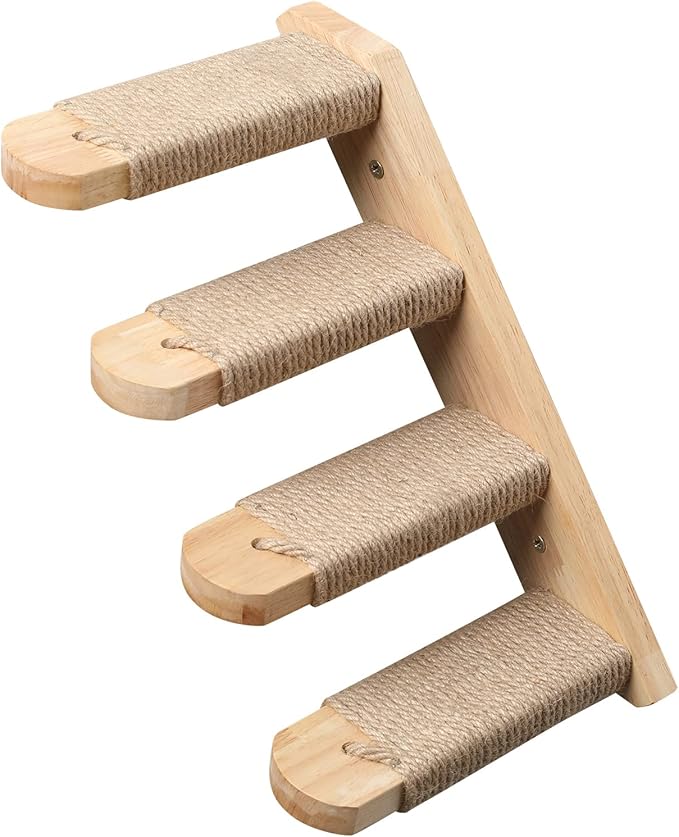 FUKUMARU Cat Climbing Shelf Wall Mounted, Four Step Cat Stairway with Jute Scratching for Kitten Perch Platform Walls Furniture - Right to Left