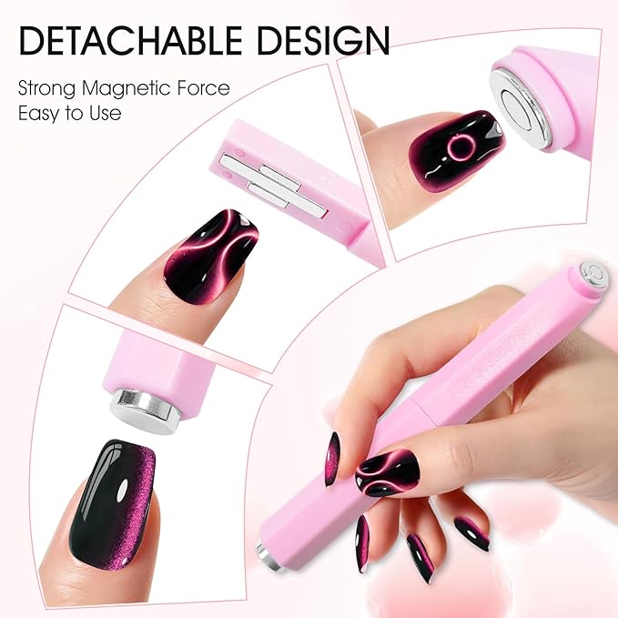 3 in 1 Cat Eye Magnet for Nails, Strong Magnetic Nail Art Tool for Cat Eye Gel Polish, Multi-Effect Cat Eye Magnet Stick for Ring, Line & 3D Cat Eye Designs, Salon & Home DIY (NAT291-Green)