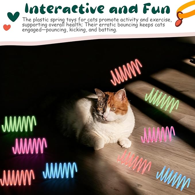 Sosation 200 Pcs Glow in The Dark Springs Cat Toys Kittens Wide Colorful Springs for Indoor Cats Jelly Color Plastic Coil Spiral Interactive Play Kitten Toys for Chase, Hunting and Exercise
