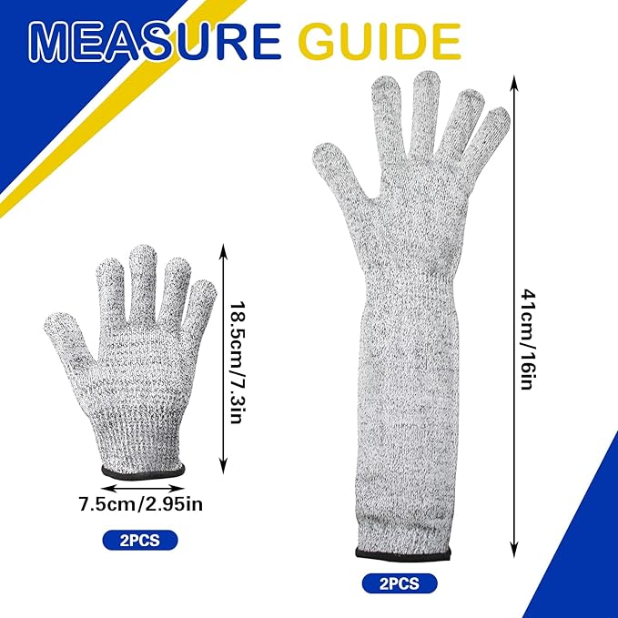 2 Pairs Pet Handling Gloves, 15.75" Extra-Long and 7.68'' Short Flexible Scratch-Resistant Gloves, Pet Grooming Arm Sleeves for Dogs, Cats & Birds Bathing & Nail Trimming