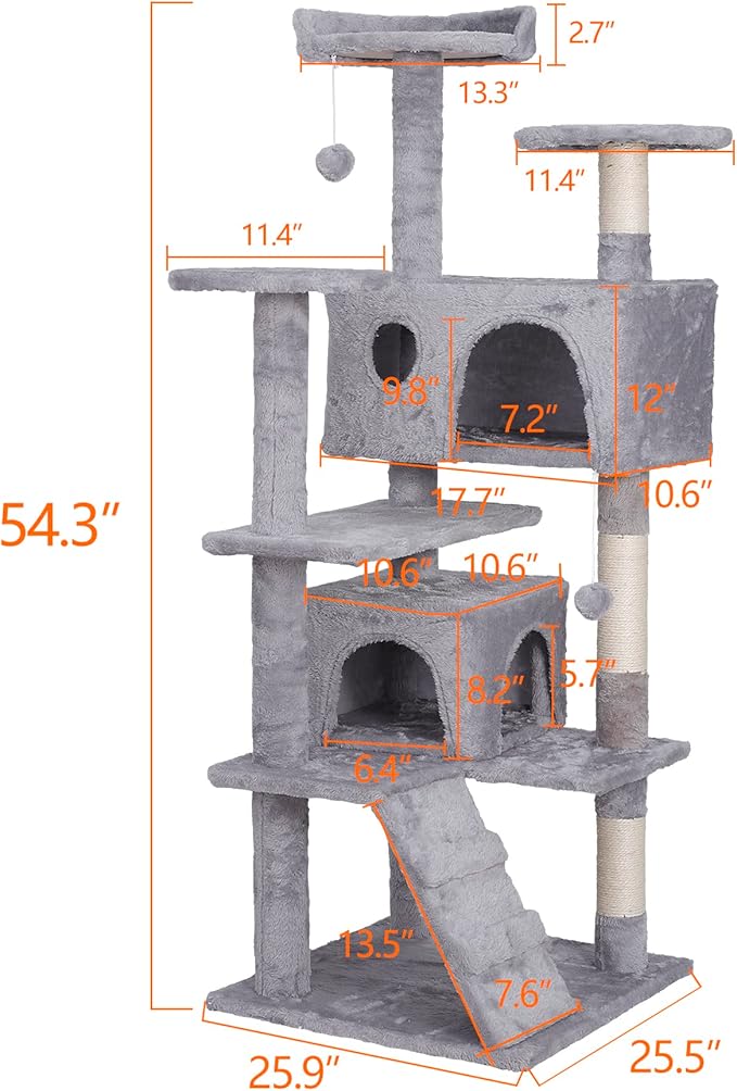 54-Inch Cat Tree Multi-Level Condo Tower Bed Furniture Kitten Play House with Scratching Posts