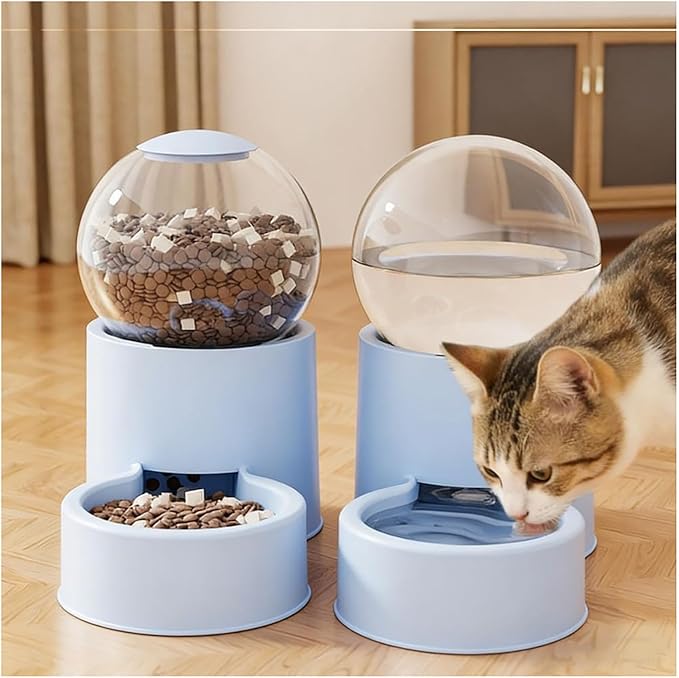CAQ Cat Water Dispenser Automatic Pet Water Dispenser 1000 ml PP Material Cat Food and Water Dispenser Set for Cats Dogs, Blue