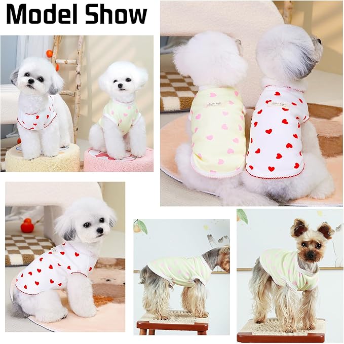 Pet Clothes for Small Dogs Cat Summer Pullover T-Shirt with Heart Printed Elastic Sleeveless Shirts Cute Puppy Tank Top Chihuahua Shih Tzu Yorkie Vest Cat Apparel Outfit (Yellow, Small（2.8-4.4lb）)