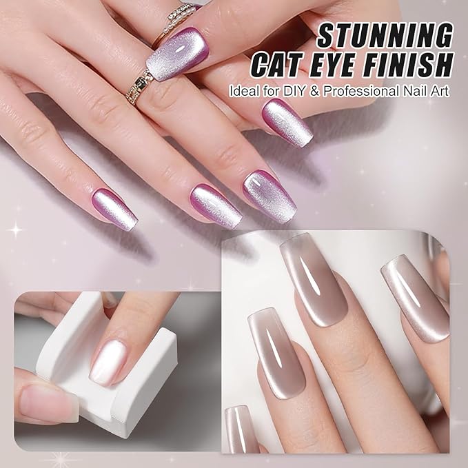 5D Nail Magnet Tool for Cat Eye Gel Polish - Strong Magnet, Non-Slip Finger Stand, Beginner Friendly Manicure Tool for DIY Home & Salon Use (NAT281-White)
