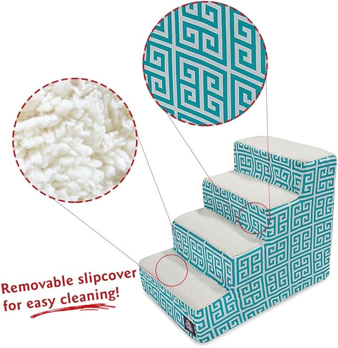 Majestic Pet 4 Step Portable Dog Stairs for Small Dogs to get on Bed Supports 25 lbs or Less – Dog Steps for High Bed with Machine Washable Cover –Pet Stairs for Cats Towers Teal