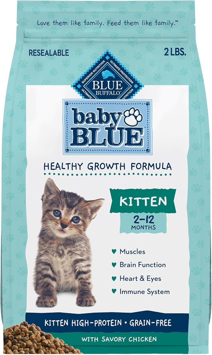 Blue Buffalo Baby Blue Natural Kitten Grain-Free Dry Cat Food, High-Protein Healthy Growth Formula with DHA, Savory Chicken, 2-lb Bag
