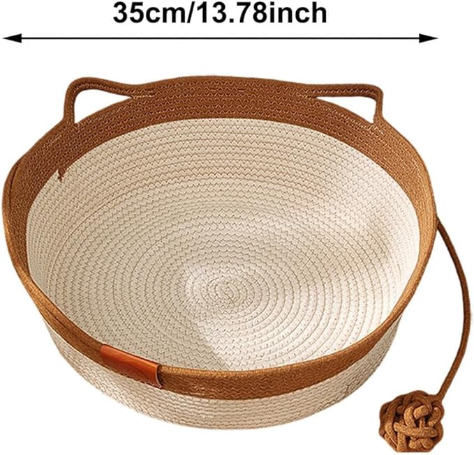 Instinct Basket for Cats - Handwoven Cotton Rope Enrichment Bed with Attached Toy Tail, Scratchable Interactive Pet Nest Features Flexible Walls to Fight Boredom & Protect Furniture (Brown)