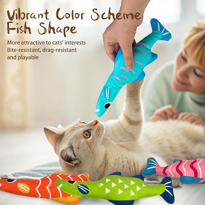 EXPAWLORER Soft Catnip Cat Toys Fish, 4 Pack Cat Kicker Toys with 5000mg Natural Catnip, Interactive Bite Resistant Toys for Indoor Cats Kitten Playing,Drives Bored Cats Crazy with Fun