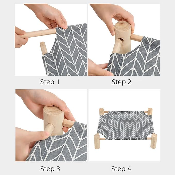 Patas Lague Cat and Dog Hammock Bed for Small Dogs, Brethable Wooden Cat Pet Rabbit Elevated Cooling Outdoor Bed Cots Furniture for Summer Monstera Leaf