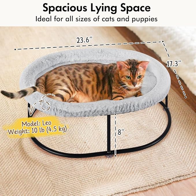 Zoratoo Elevated Cat Hammock Bed for Indoor Cats, Fluffy Warm Cuddle Cats Bed with Detachable Pad Bed Cover, Portable Pet Bed Raised Cuddler for Sleeping Kittens, Small Dog, Oval Cat Hammock Grey