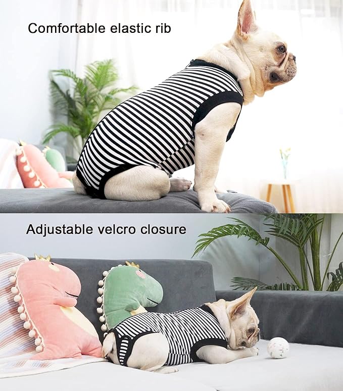 Dogs Cats Recovery Suit After Surgery Professional Pet Recovery Shirts Dog Abdominal Wounds Bandages Black-White XL