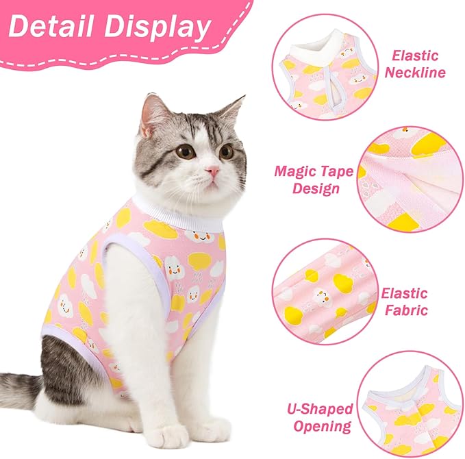 Coppthinktu Cat Recovery Suit Female Cats Onesie for Cats, Breathable Cat Surgery Suit for Surgical Abdominal Wounds Skin Diseases, Cute Kitten Spay Recovery Suit E-Collar Alternative Anti Licking