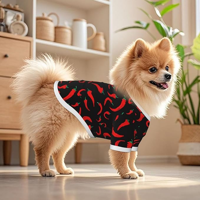 Red Chili Pepper Cute Dog Shirt Pet Cotton T-Shirt Soft Breathable Dog Clothes Stretchy Puppy Outfit Doggy Tank Top Funny Outdoor Apparel Daily Wear for Small Medium Dogs Cats Black Large