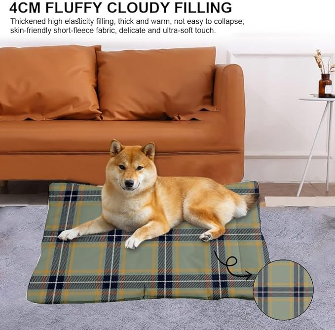 Blue Black Plaid Cat Bed Mats Non Slip Bottom Dog Crate Bed Waterproof Cozy Soft Car Beds for Dogs Furniture Covers for Pets Printed Dog Crate Mat Gift Comfortable Pet 36× 24 Inch Indoor Outdoor