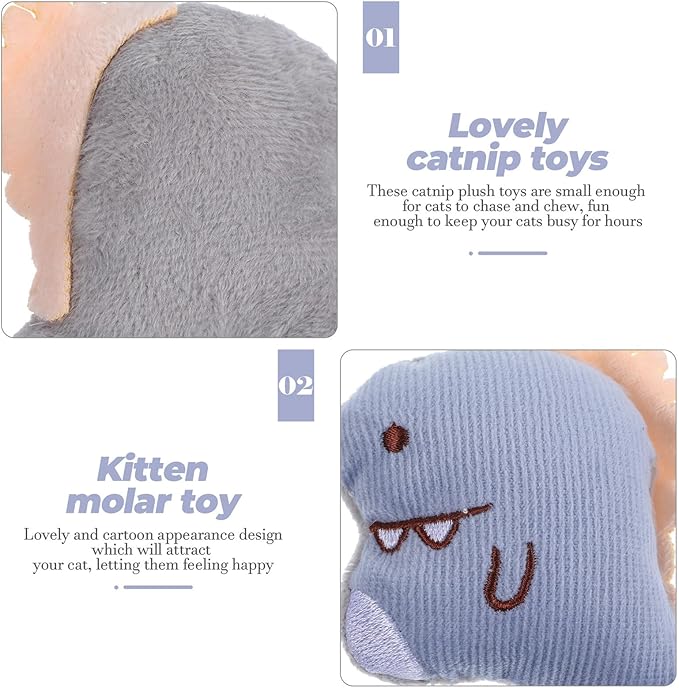 TEHAUX 3pcs Plush Catnip for Cats Interactive Chew Indoor Outdoor Pet Playthings Cute Cartoon Design