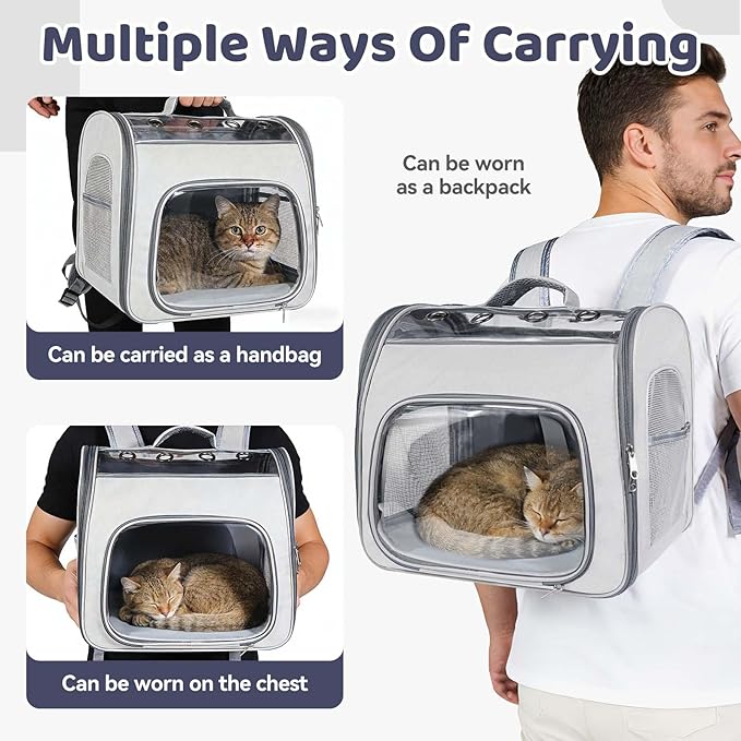 Innovative Traveler Backpack Pet Carriers Cat Backpack with Breathable Mesh Puppy Travel Carrier with Soft Padded Reinforced Support Foldable Small Dog Carrying Backpack for Kitty up to 15lbs (Grey)