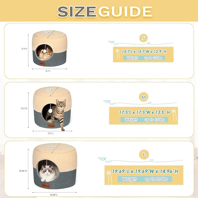 Cat Cave Bed for Indoor Cats, 2-in-1 Convertible Cat House & Lounge with Reversible Plush Cushion – Calming Anti-Anxiety Anti-Slip Pet Bed for Small Dogs & Kittens, Cozy Hideaway Tent, 19.7 inches