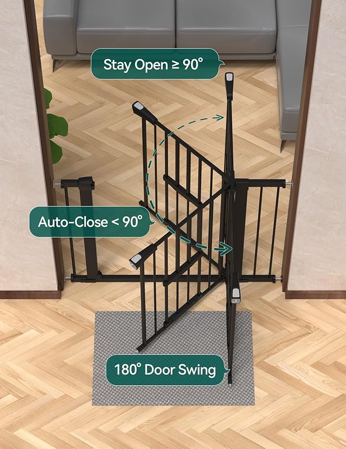 Babelio 36 Inch Extra Tall Baby Gate with Cat Door, 29.5-40" Metal Pet Door for Stairs, Doorways, House, Auto Close, Easy Walk Thru, Black