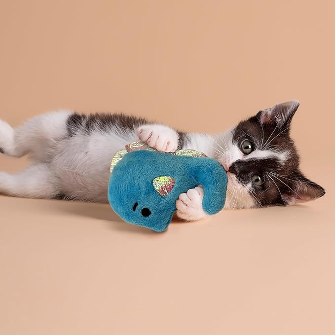 Pounce & Purr® Plush Cat Toys, Catnip & Silvervine Infused, Shiny Iridescent Accents, Interactive Play Toys for Cats & Kittens (Seahorse)