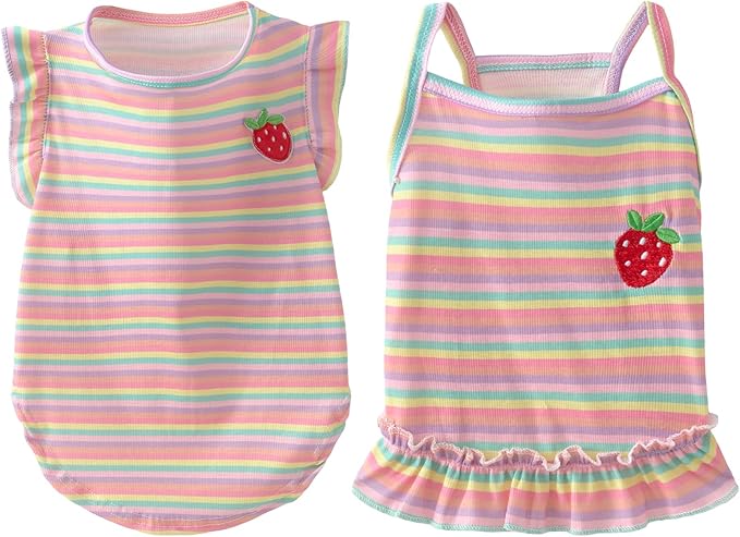 Dog Dress Clothes Puppy Birthday Outfit Pet T-Shirt Cut Rainbow Striped Summer Skirt Dresses for Small Medium Dogs Cats