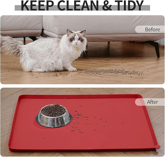 Reopet Waterproof Pet Feeding Mat, Non-Slip Silicone Placemats for Dog Cat Food and Water Bowl, High Raised Edges to Prevent Spills and Protect Floors