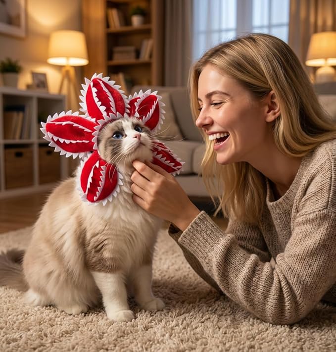Asix Toy Demogorgon Carnivorous Flower Hat for Dog Cat, Adjustable Pet Costume for Photos and Cosplay Parties, Soft Pet Accessory with Comfortable Fit.(2pcs-M)