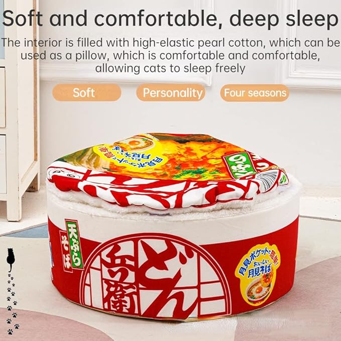 SSDHUA Cat Nest Instant Noodle Shape Cat House Cat Sofa Bed Cute and Comfortable Pet Cat House Detachable Multifunctional Soft Pet Bed Suitable for Small Cats and Dogs (L,Red) 1