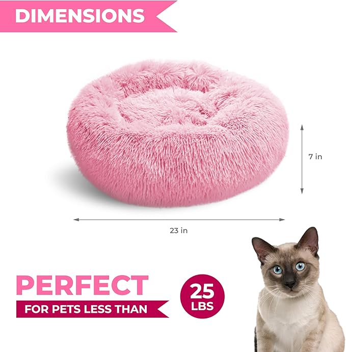 Whiskers & Friends Cat Beds for Indoor Cats, Fluffy Calming Donut Cat Bed, Small Dog Bed Washable - Orthopedic Soft Plush Pet Beds Sized for Kitten to Large Cats & Puppy to Small Dogs - Gradient Pink