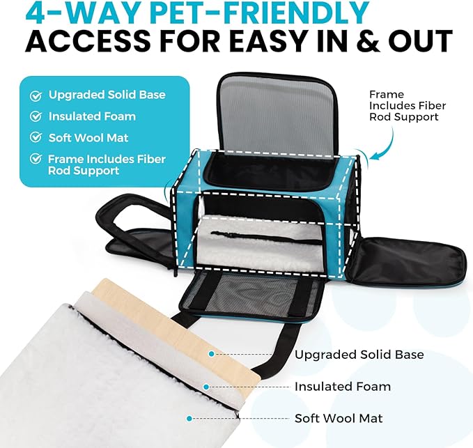 Soft-Sided Cat Carrier Expandable Pet Carrier Airline Approved Mesh Travel Carrier Up to 22lbs for Cats Small Dogs Collapsible Escape-Proof with Shoulder Strap (20x13x13 Blue)