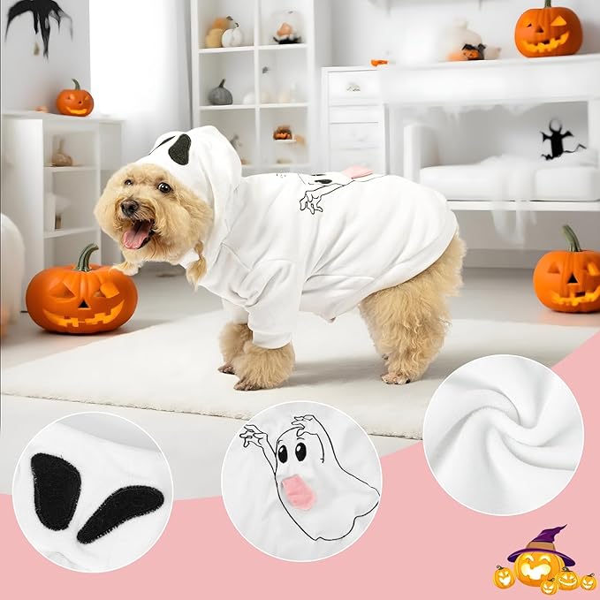 NACOCO Halloween Ghost Dog Costume - Pet Christmas New Year Hoodie Warm Party Coat Outfit for Small and Medium Cat Dog Clothes(White Ghost,L)