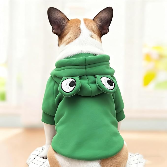 Pet Clothing Dog Transformation Frog Hoodie Autumn and Winter Warm Small Large Dog Method Dou Cat Bullfighting Clothes (Frog,S)