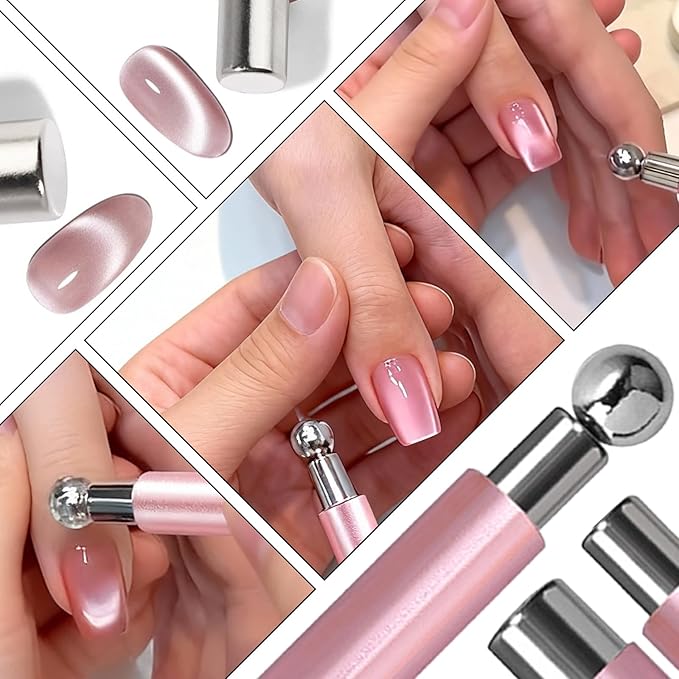 9pcs Cat Eye Magnet Set, 3-in-1 Heart Magnet for Nails, Strong Cylindrical Magnet with Scissor-Shaped/Y-Shaped Brackets/Bunny-Shaped Plates for French Heart Bunny Cat Eye Nail Art Effect