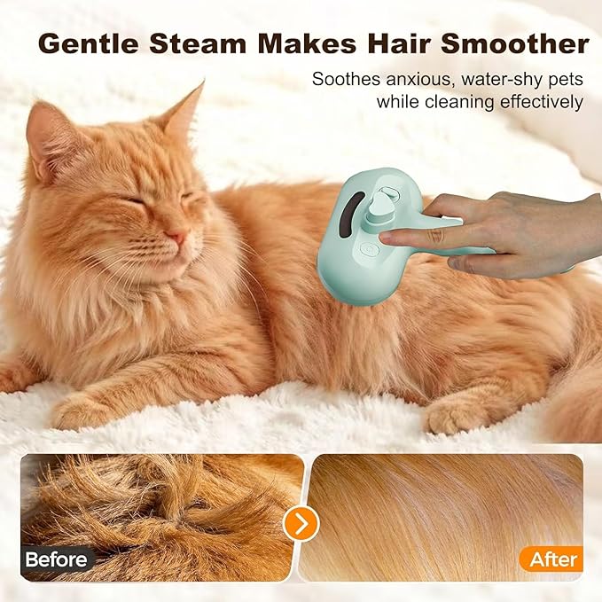 Pet Spray Grooming Brush, Cat & Dog Hair Removal Comb, Electric Mist Deshedding Tool, Self-Cleaning Pet Brush for Shedding, Tangles & Flying Fur Control (White)