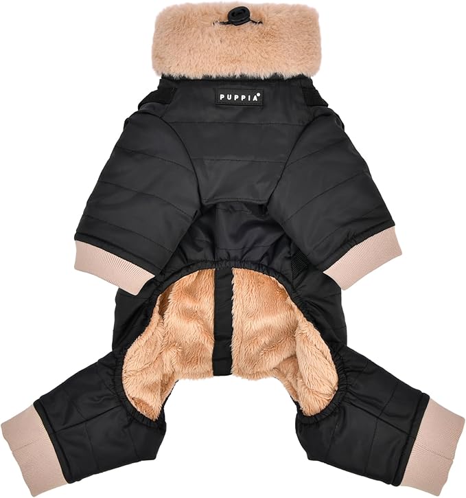 Puppia Everson Dog Jumpsuit Winter Season Intrgrated Harness for Small and Medium Dogs, Black, XX-Large