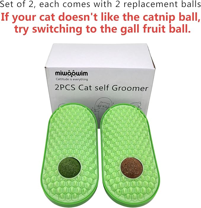 miwoowim 2 Pcs Catnip Toys Balls that Stick on Wall,Cat Toy Ball, Catnip Balls for Cats Lick,Cat Face Scratchers, self Groomer for Indoor Cats, Corner Brush Wall