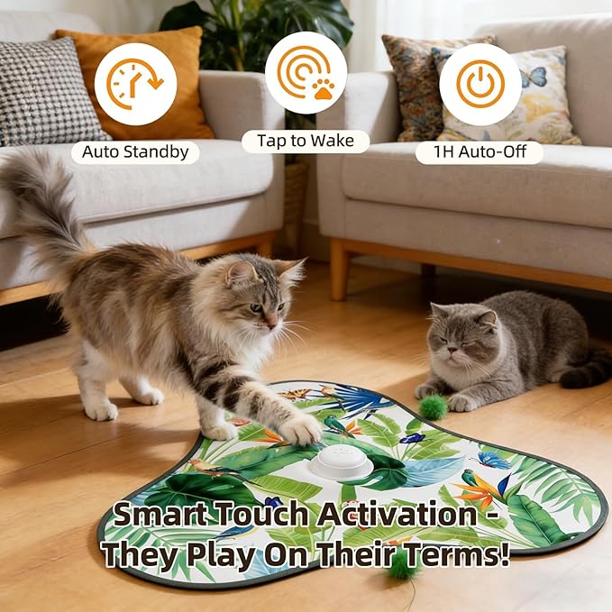 Interactive Cat Toys for Indoor Cats,Hide and Seek Cat Toys with Moving Concealed Wand Feather,Mouse Squeaky,Rechargeable Touch Activated Cat Kitten Toy for Indoor Bored Adult Cats(Green)