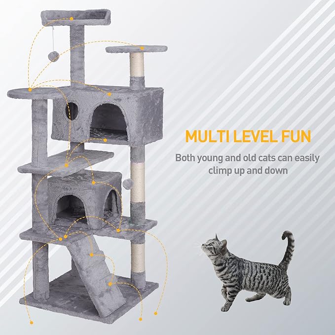 54-Inch Cat Tree Multi-Level Condo Tower Bed Furniture Kitten Play House with Scratching Posts