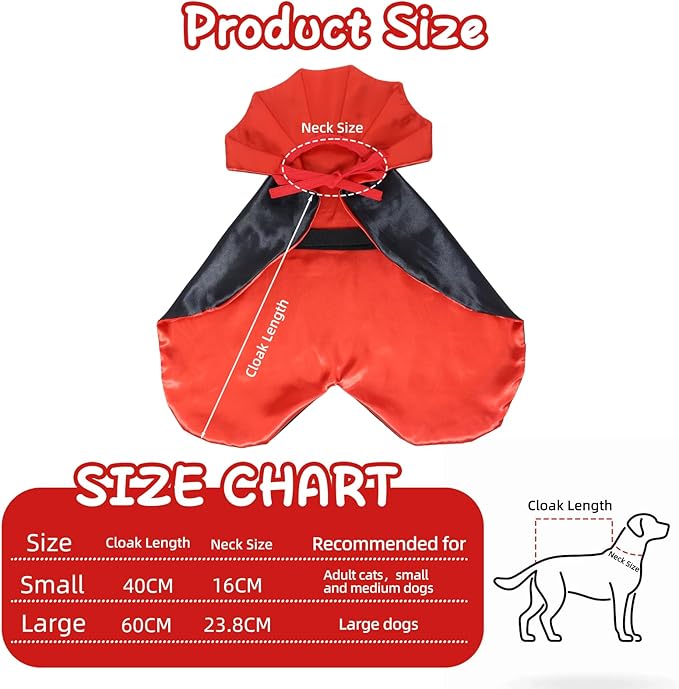 ROSAUI Halloween Pet Vampire Cape – 23.62″ Adjustable Red & Black Costume for Large Dogs (Golden Retriever, Labrador, German Shepherd) Spooky Cloak with Stand-Up Collar (L Size)