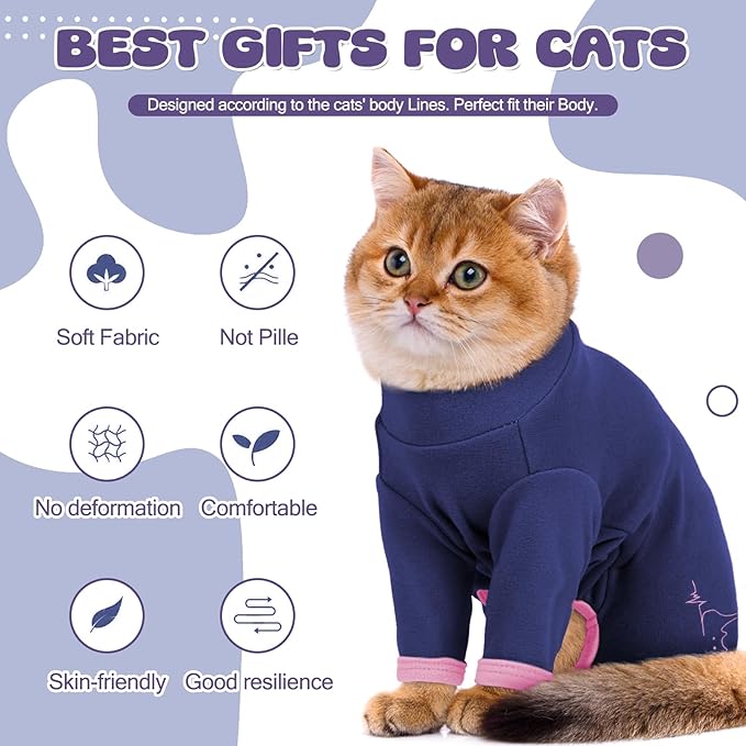 Cat Pajamas for Cats Only, Sticky Hair Cat Clothes, Sphynx Hairless Cats Sweater, Recovery Suit After Surgery, Prevent Lost Hair Kitten Onesie Shirts Costumes Outfits for Pet