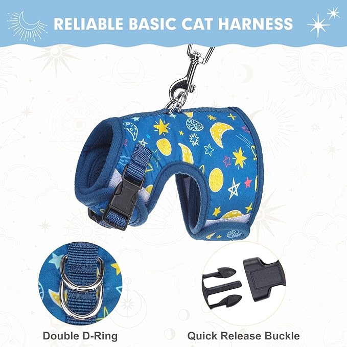 BINGPET Cat Harness with Leash Escape Proof - Fashionable Mesh Cat Dog Walking Harness Leads, Adjustable for Kitties Puppies Small Animals,Galaxy