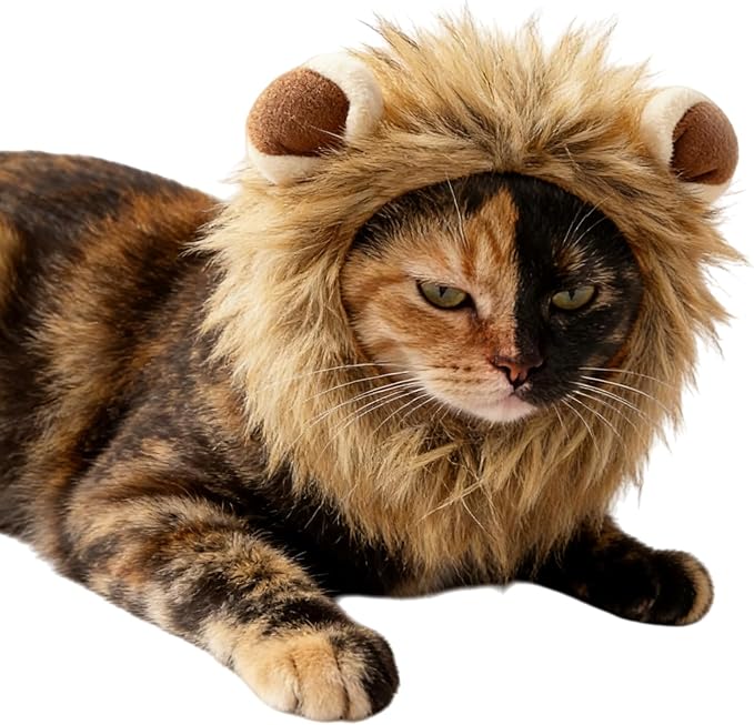 Lion Mane Wig for Cats, Adjustable Dog and Cat Costume for Halloween Christmas, Soft Pet Costumes and Cat Clothes (Size M)